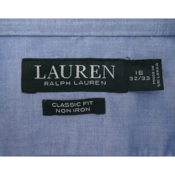 Lauren Ralph Lauren Classic Fit Dress Shirt Blue Non-Iron Size 16 32/33 Cotton - Picture 7 of 12